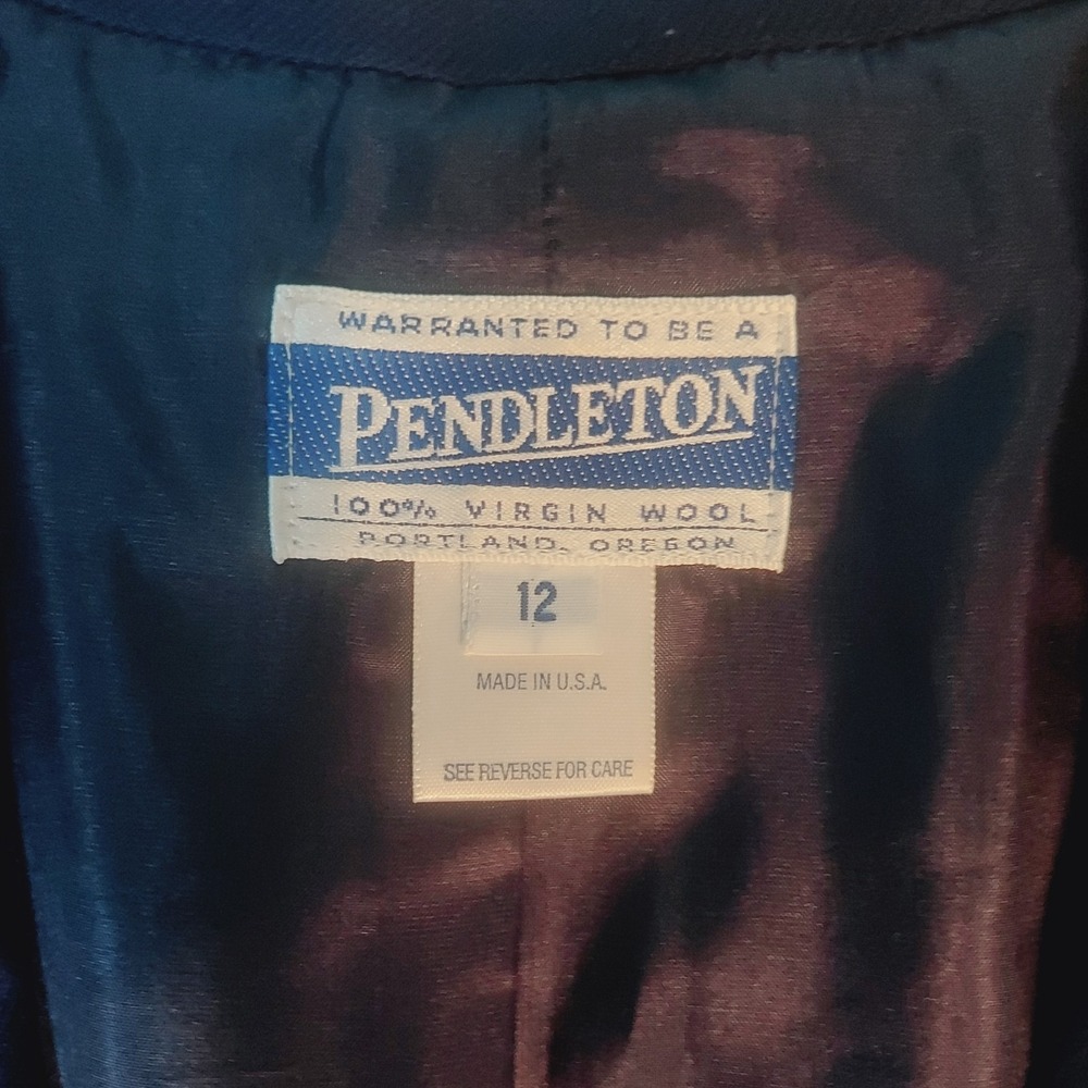 VTG Pendleton 100% Virgin Wool USA Navy Blue Blazer Jacket Sz L 12 One Button - Picture 2 of 5